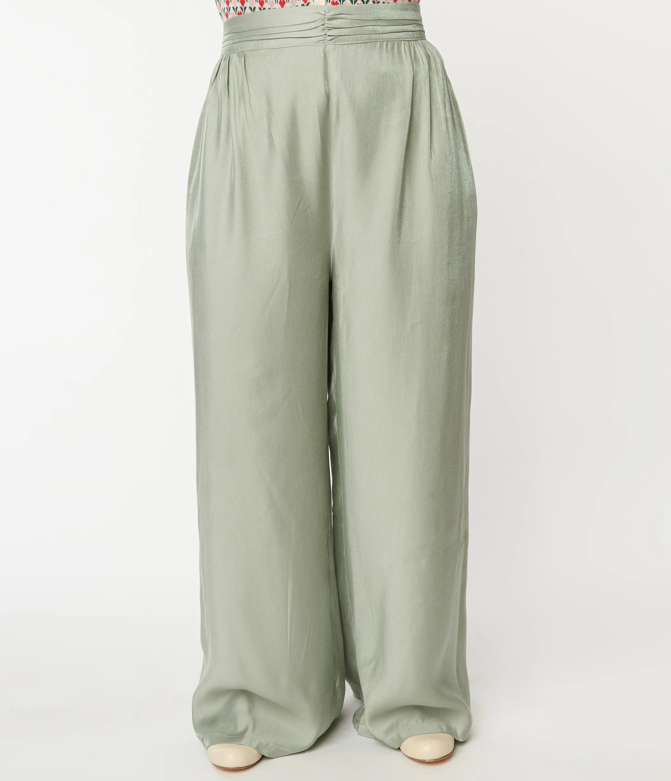 1940s Plus Size Sage Green Wide Leg Trousers