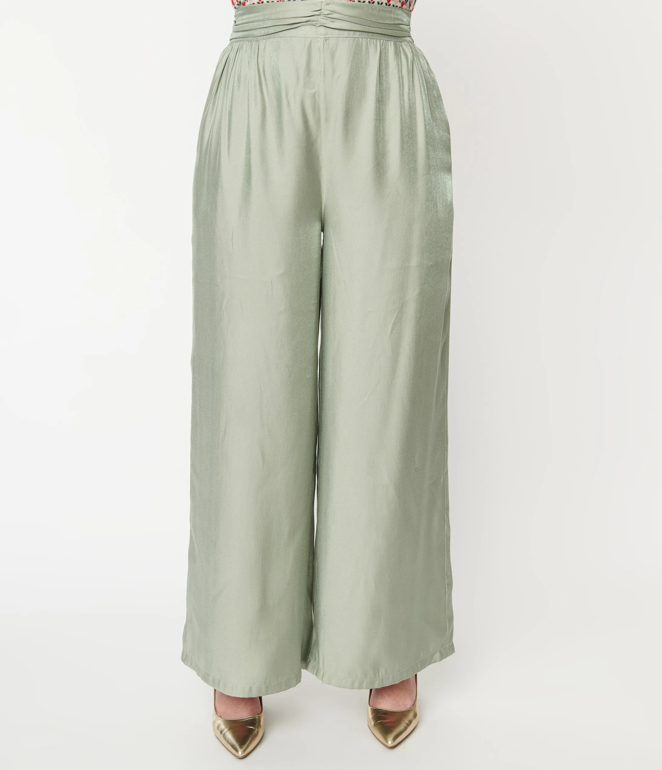 1940s Sage Green Wide Leg Trousers