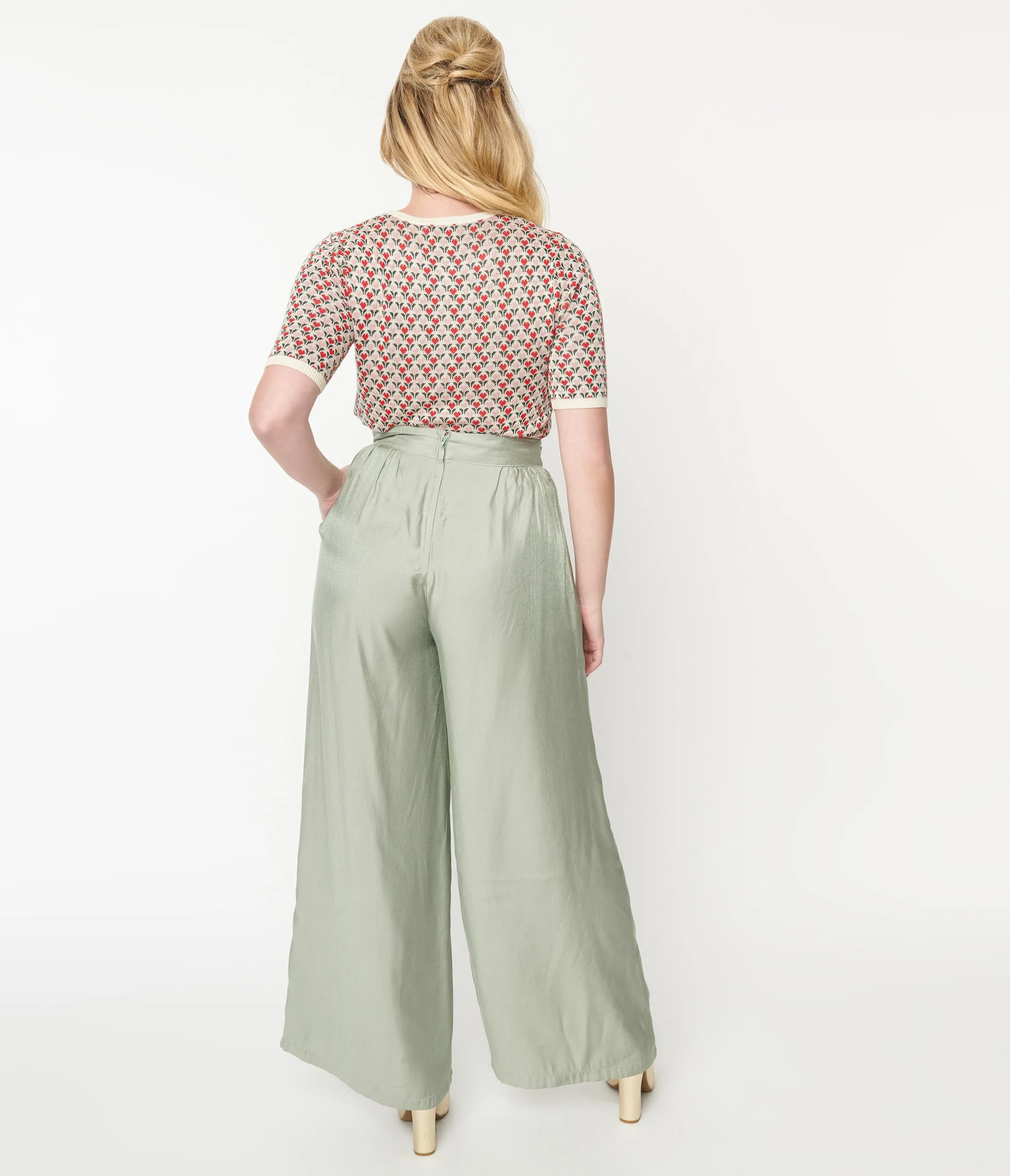 1940s Sage Green Wide Leg Trousers