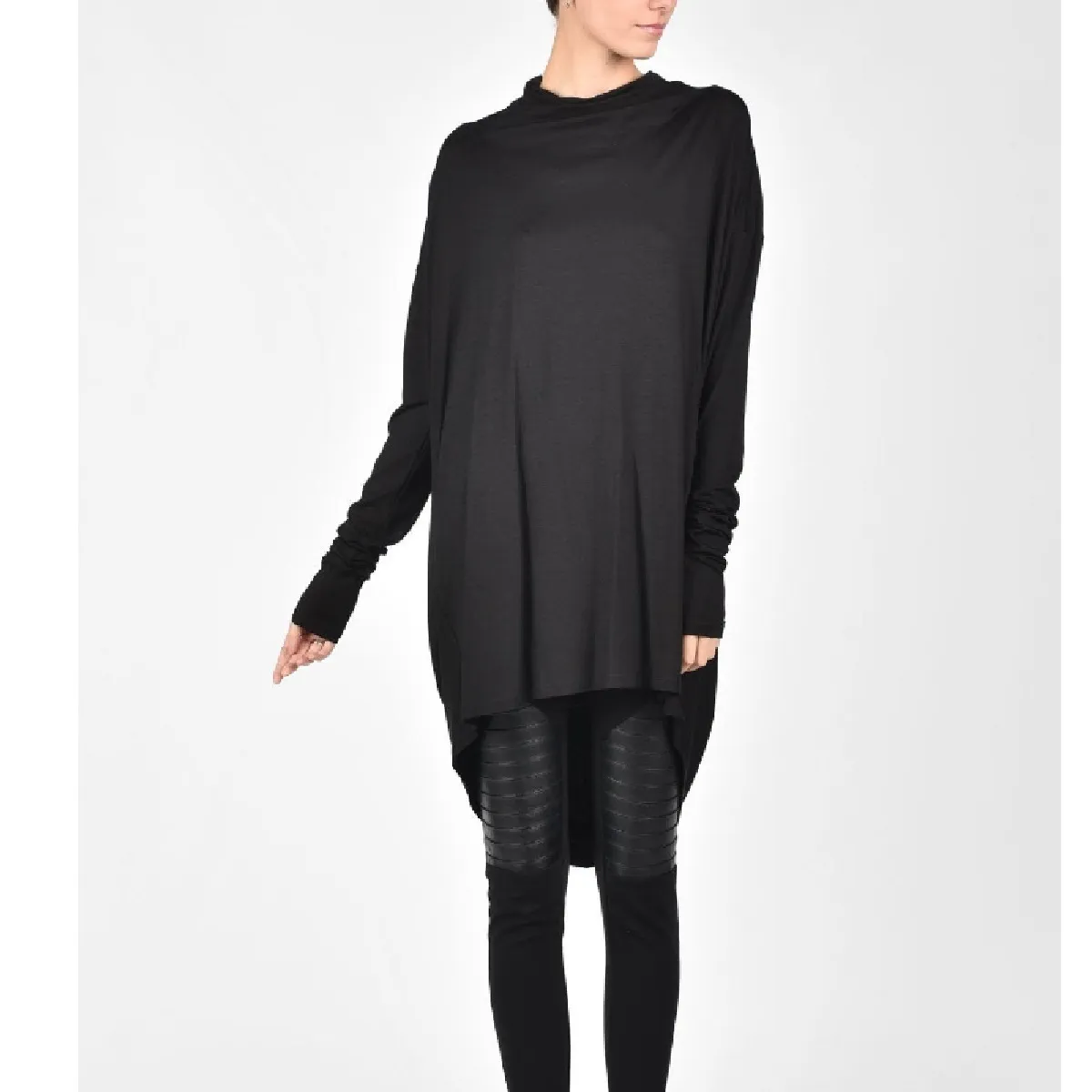 Aakasha  |Long Sleeves Plain Long Bold Asymmetry Tunics