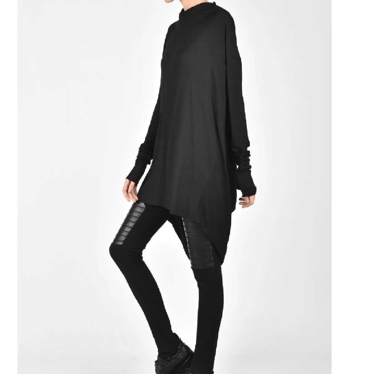 Aakasha  |Long Sleeves Plain Long Bold Asymmetry Tunics