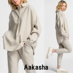 Aakasha  |Stripes Linen Long Sleeves Long Handmade Oversized