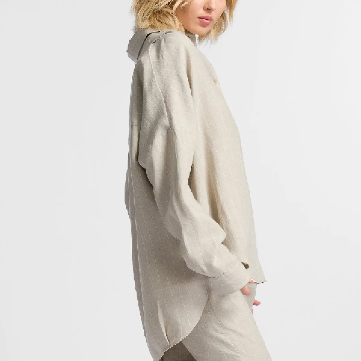 Aakasha  |Stripes Linen Long Sleeves Long Handmade Oversized