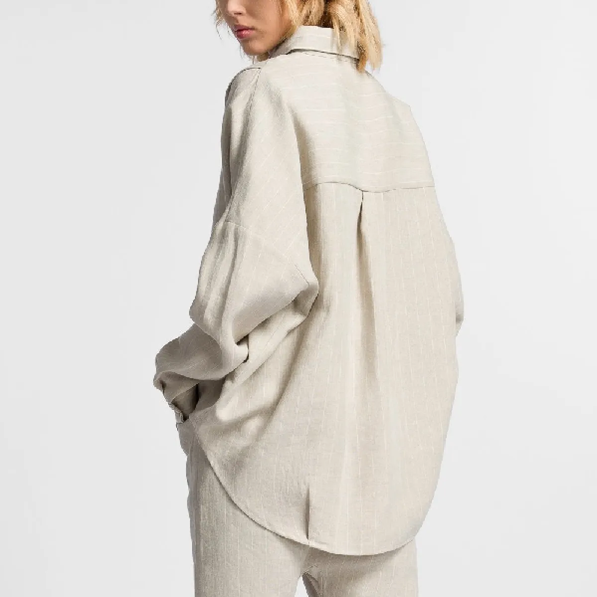 Aakasha  |Stripes Linen Long Sleeves Long Handmade Oversized