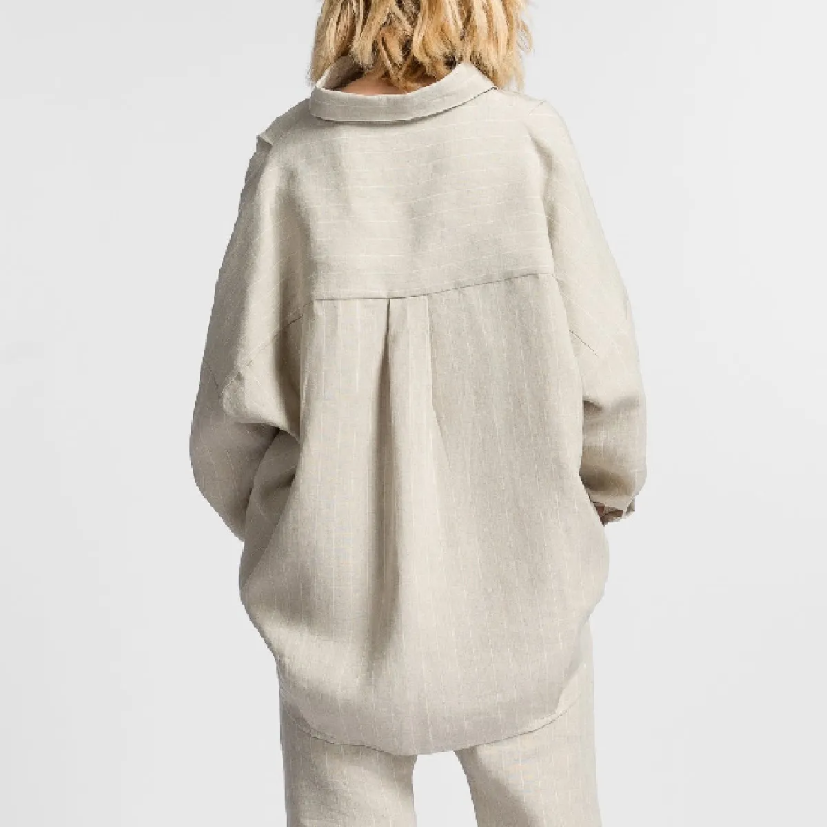 Aakasha  |Stripes Linen Long Sleeves Long Handmade Oversized