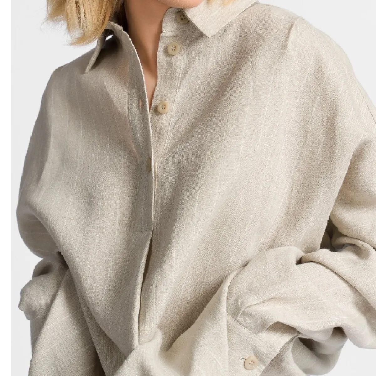 Aakasha  |Stripes Linen Long Sleeves Long Handmade Oversized