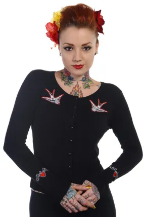 Banned Clothing - White Swallows Black Cardigan