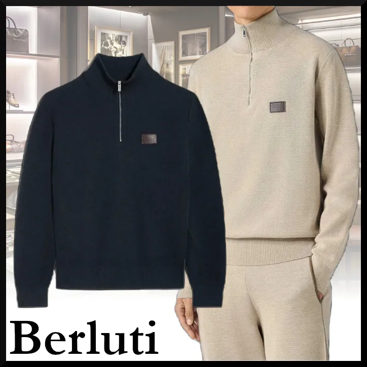 Berluti  |Pullovers Wool Silk Blended Fabrics Long Sleeves Plain