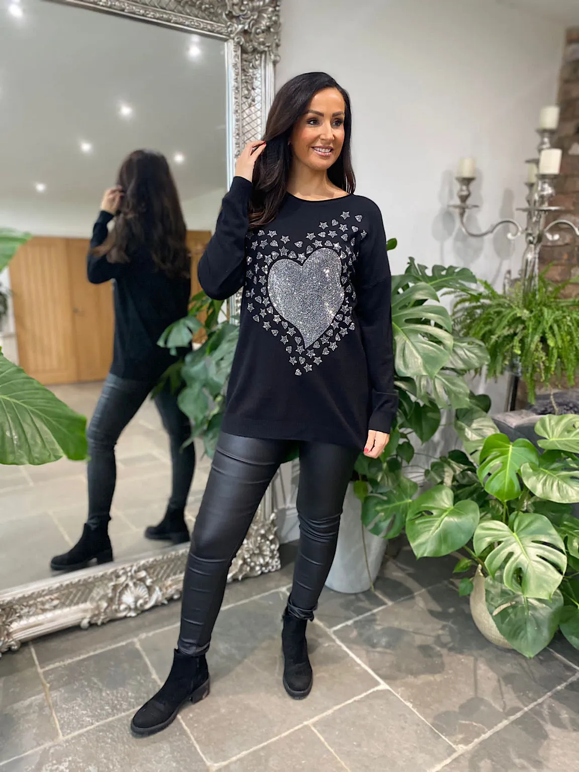 Black Diamante Heart Knit Phoebe