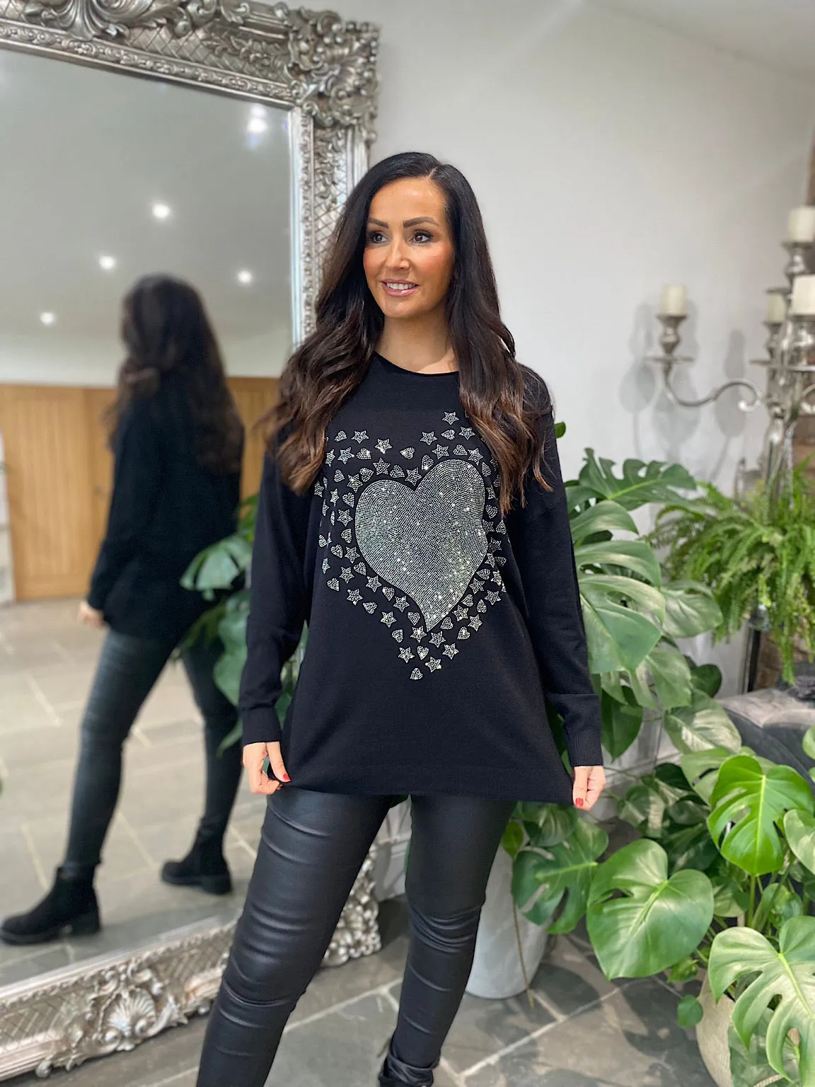 Black Diamante Heart Knit Phoebe