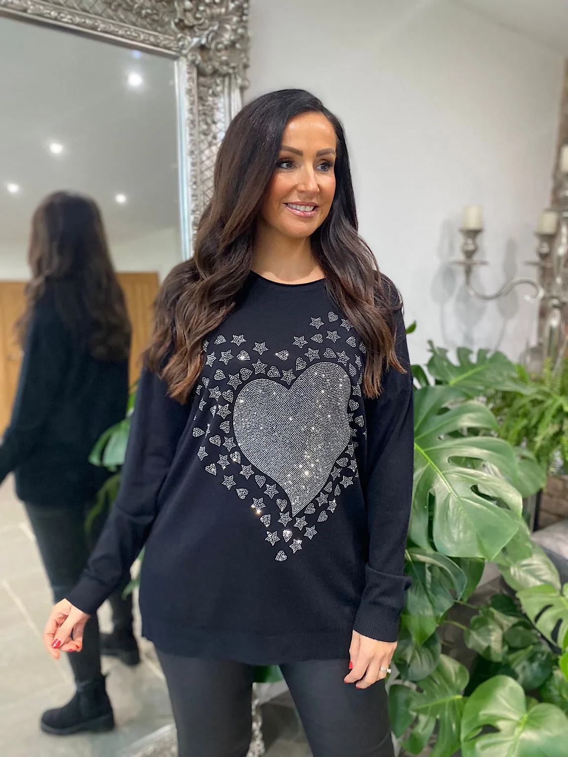 Black Diamante Heart Knit Phoebe