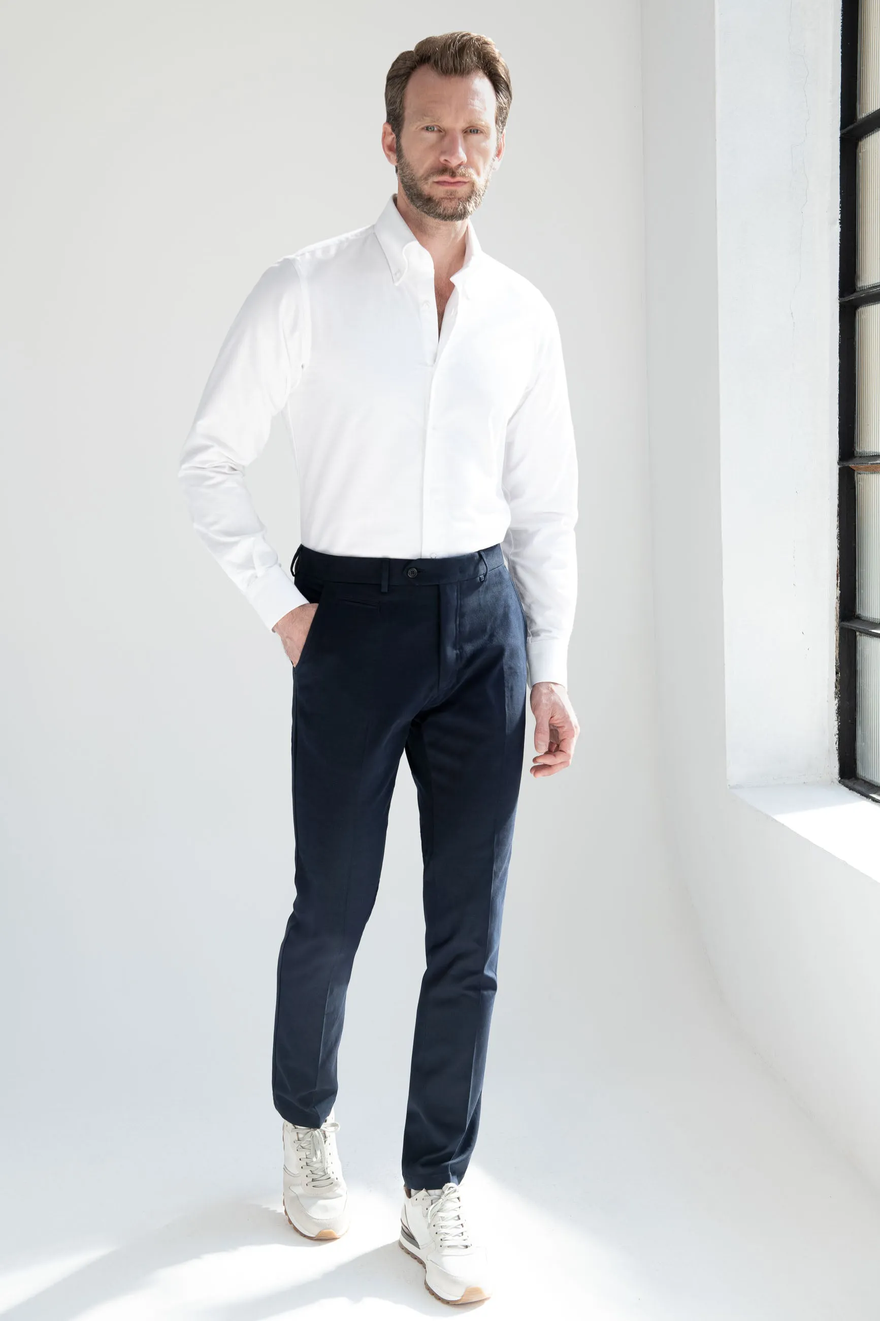 Blue cotton and cashmere Garda trousers - Made in Italy