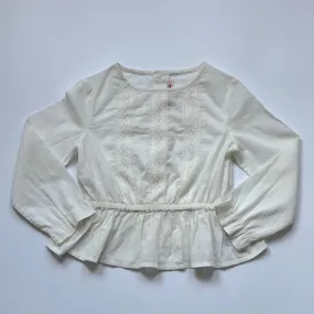 Bonpoint Cream Blouse With Lace Trim & Gathered Waist: 4 Years