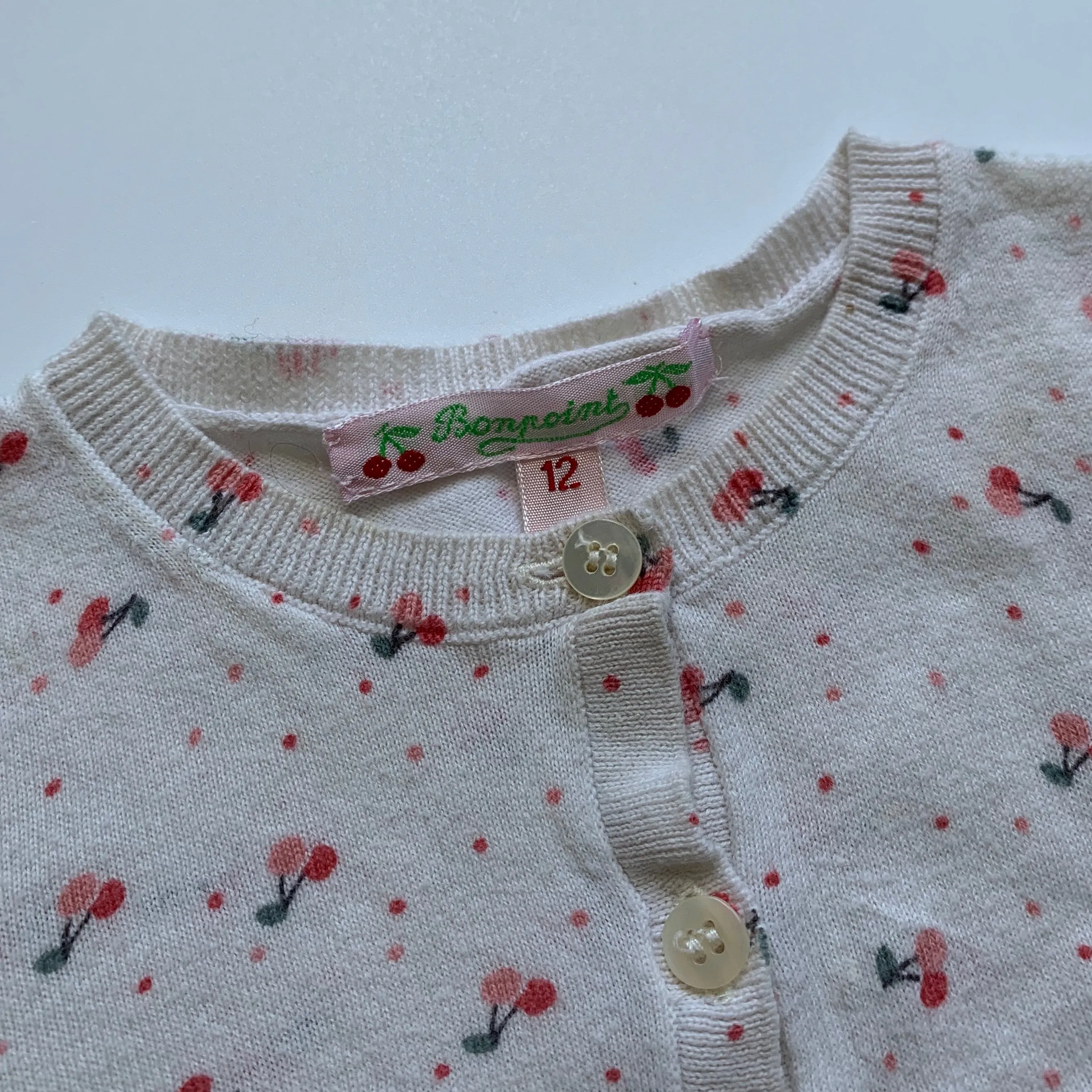 Bonpoint Cream Cherry Print Cardigan: 12 Months