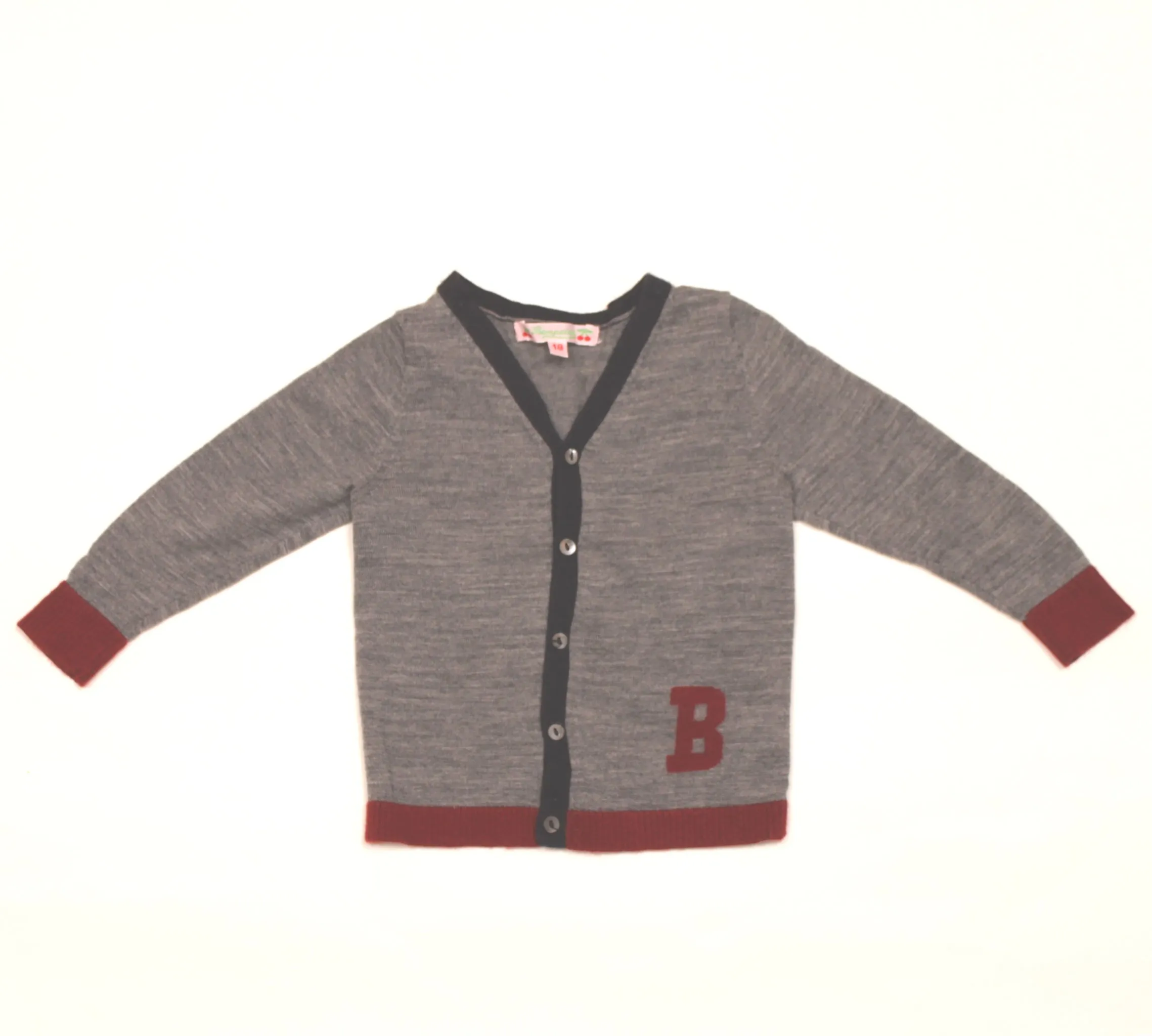 Bonpoint Grey Wool Cardigan With B Motif