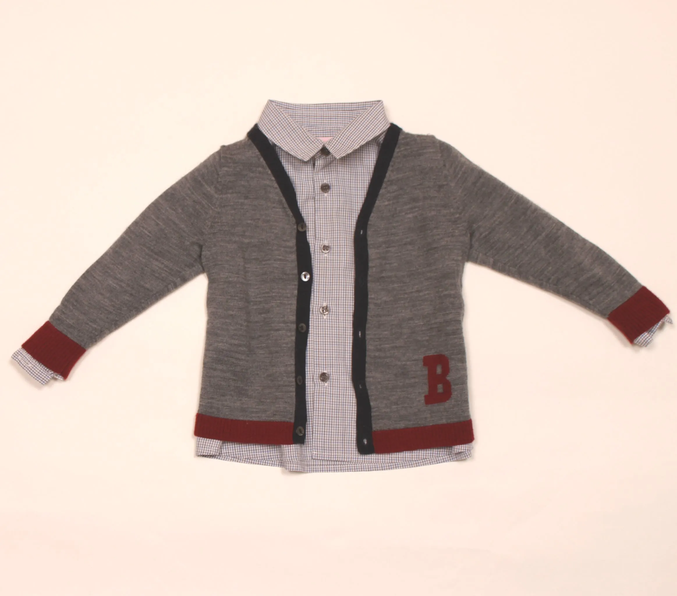 Bonpoint Grey Wool Cardigan With B Motif