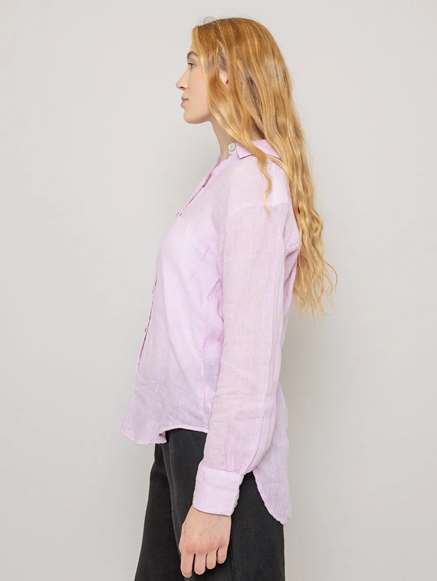 Boyfriend Button Down Linen Shirt - Light Orchid