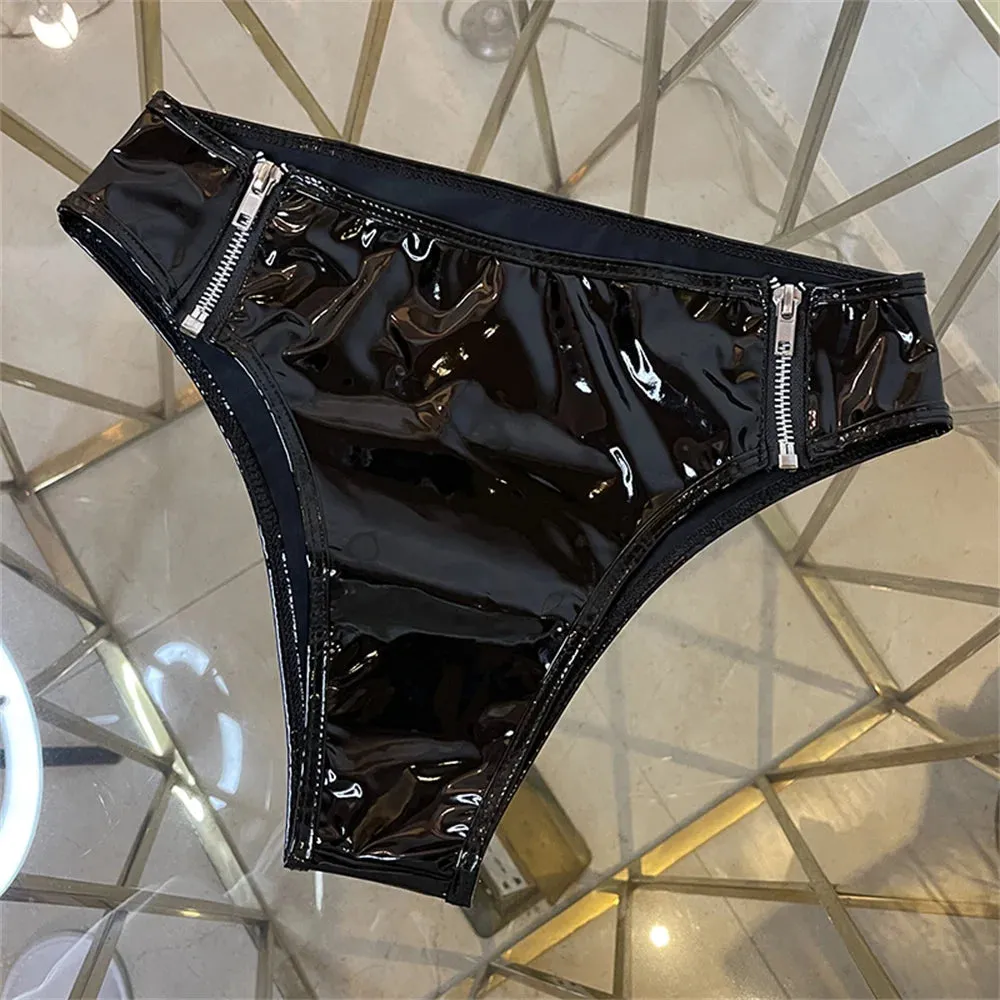 Bright Pvc Patent Leather Sexy Zipper Shorts Mini Shorts