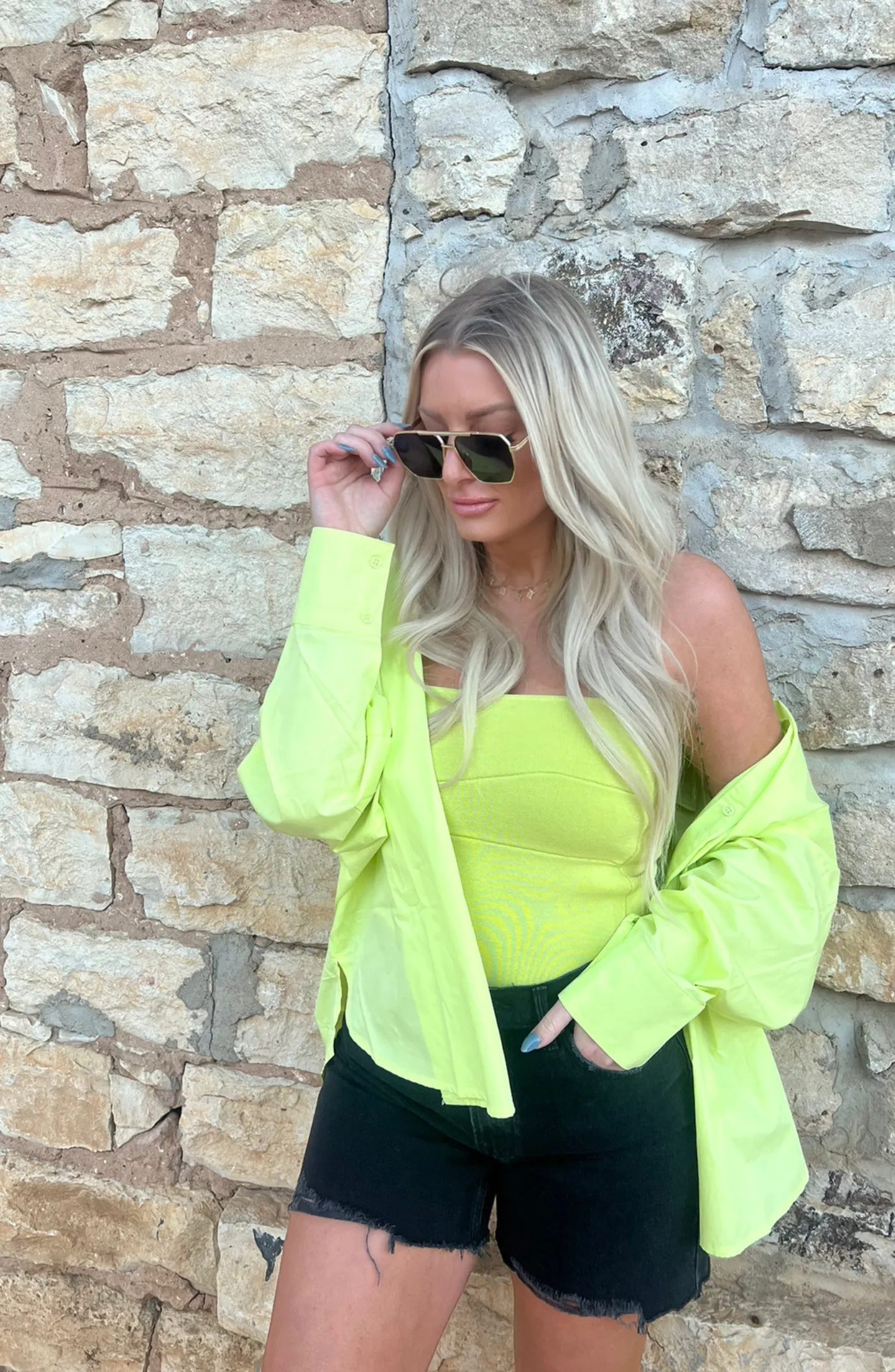 Bright Skies Sunny Lime Button Down Top