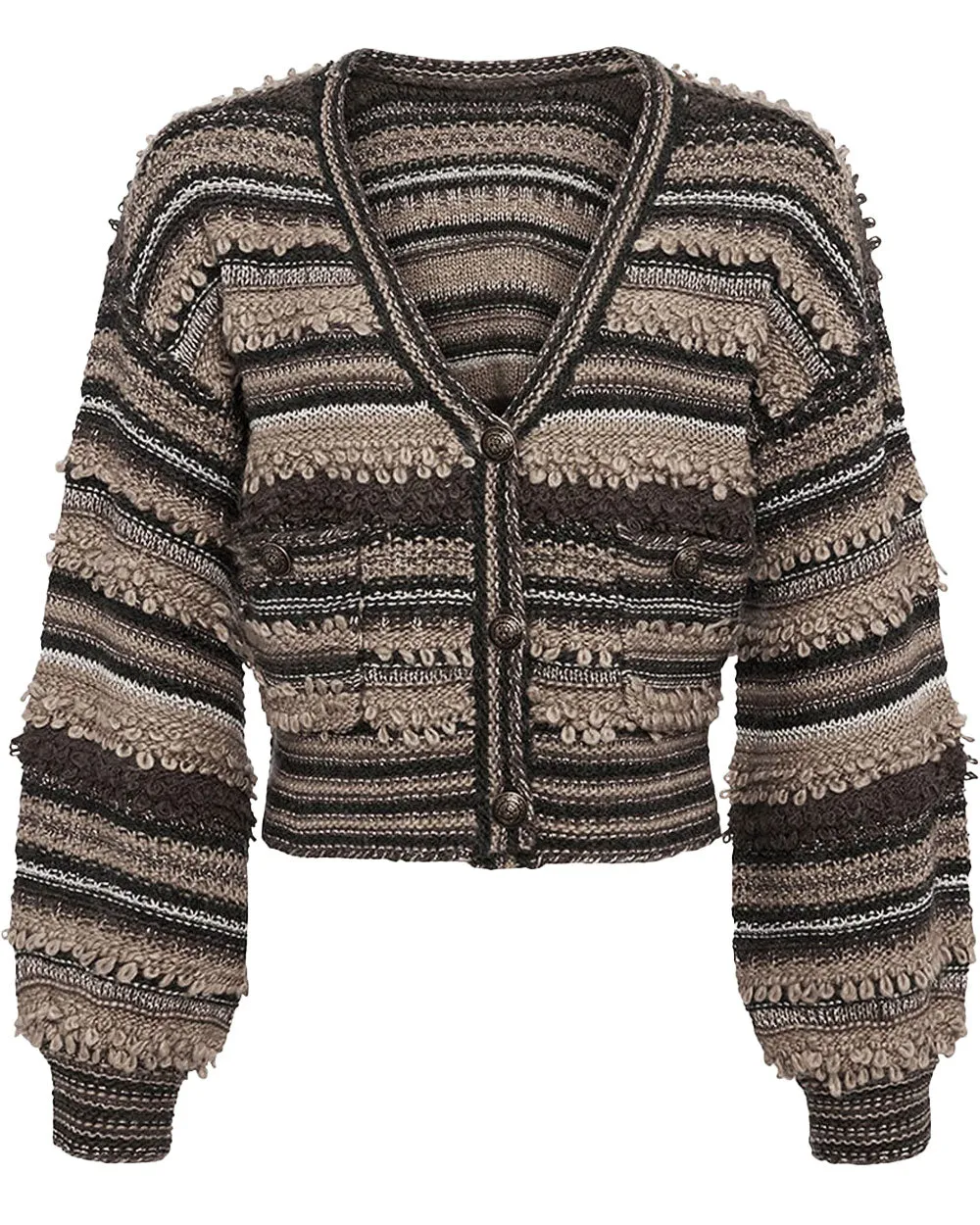 Brown Multi Harriet Blouson Sleeve Knit Cardigan