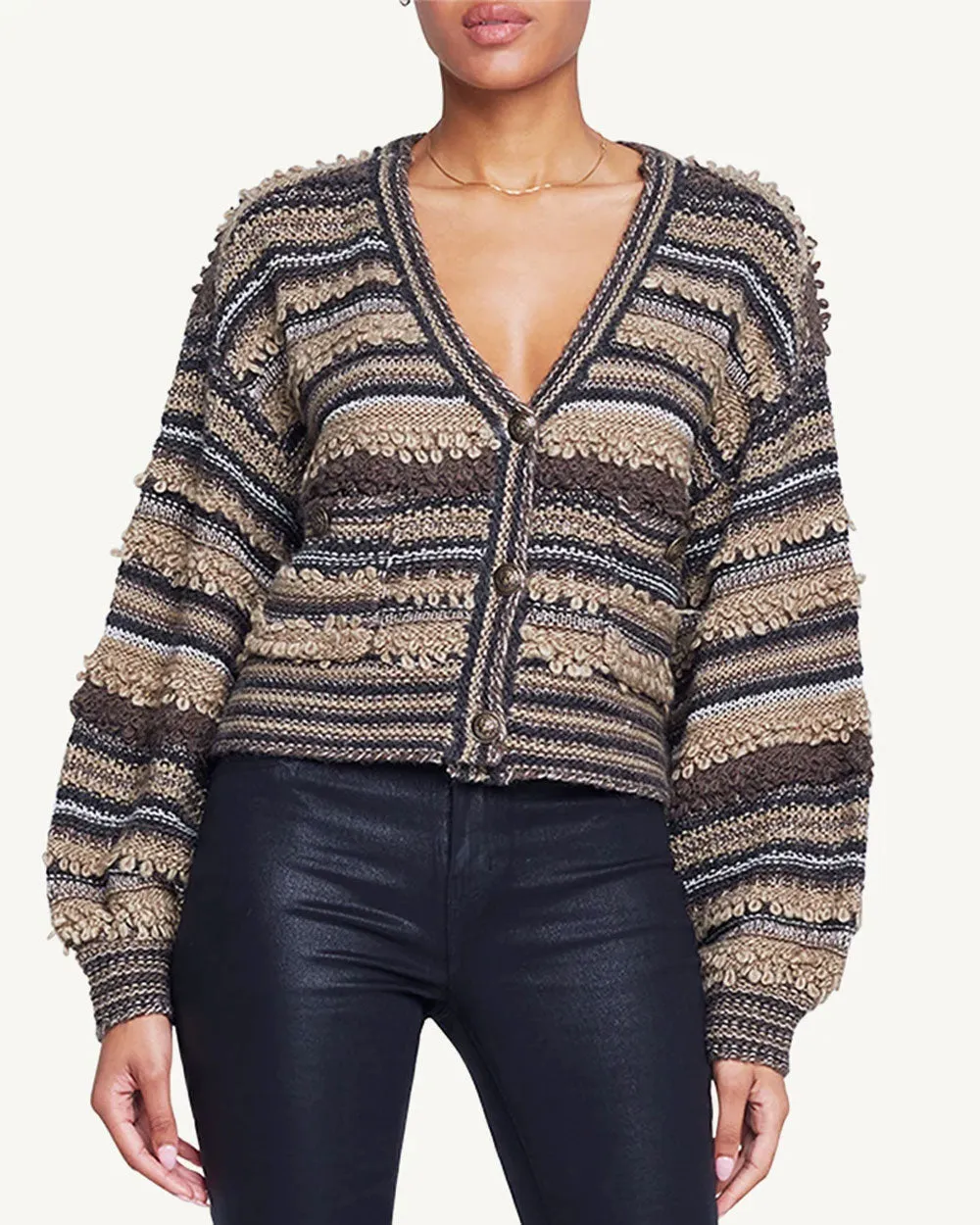 Brown Multi Harriet Blouson Sleeve Knit Cardigan