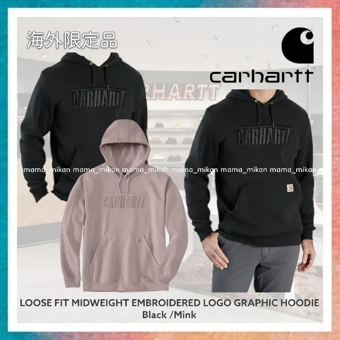 Carhartt  |Sweat Long Sleeves Plain Logos on the Sleeves Logo Hoodies