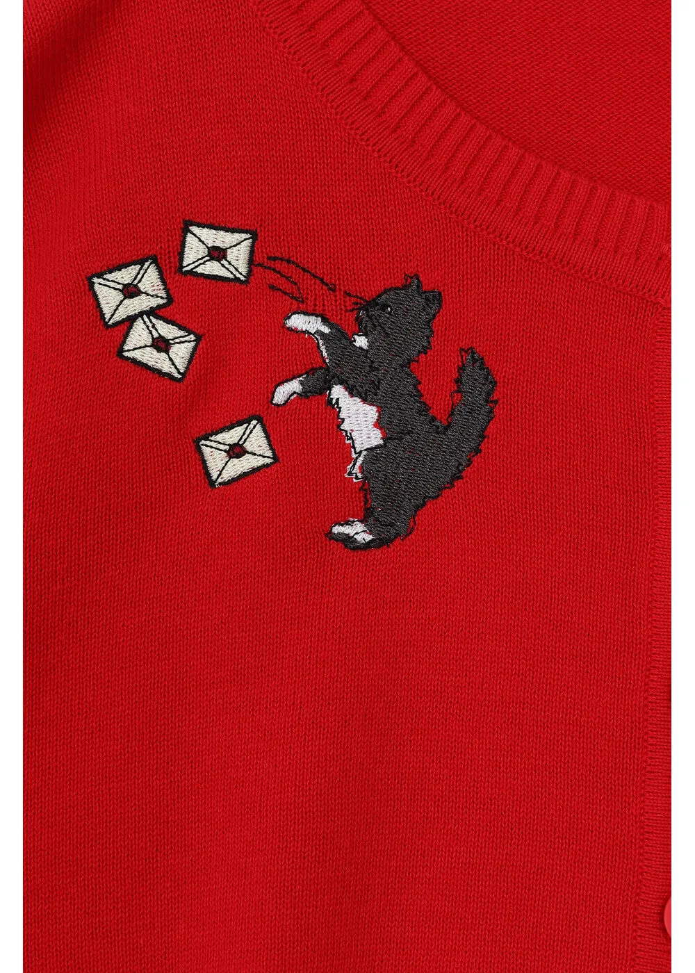 Collectif Lucy Postman Cat 50's Cardigan Red