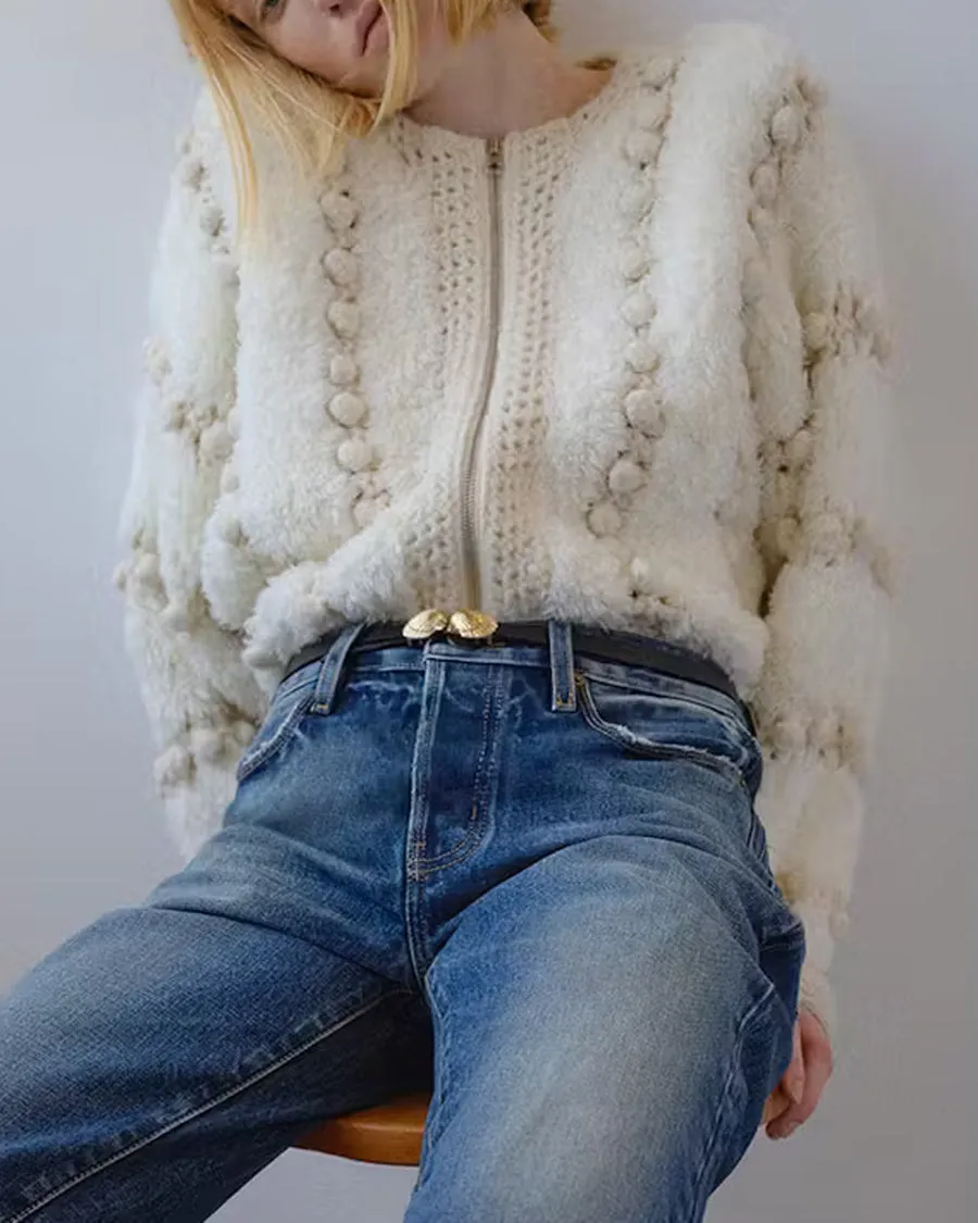 Cream Pom Pom Cardigan