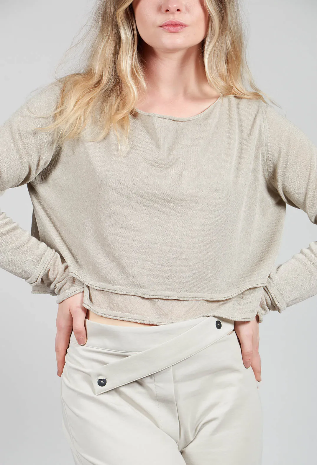 Cropped Lightweight Jumper in Beige