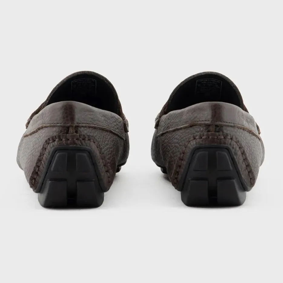 Emporio Armani Dark Brown Tumbled-Leather Driving Shoes