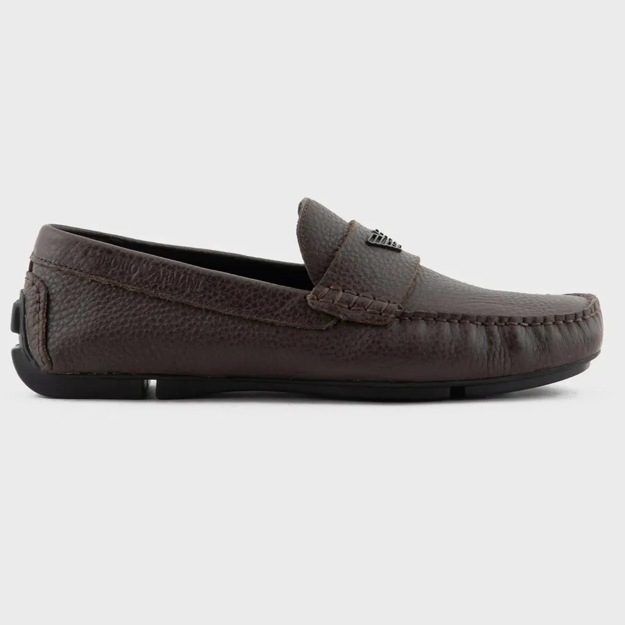 Emporio Armani Dark Brown Tumbled-Leather Driving Shoes