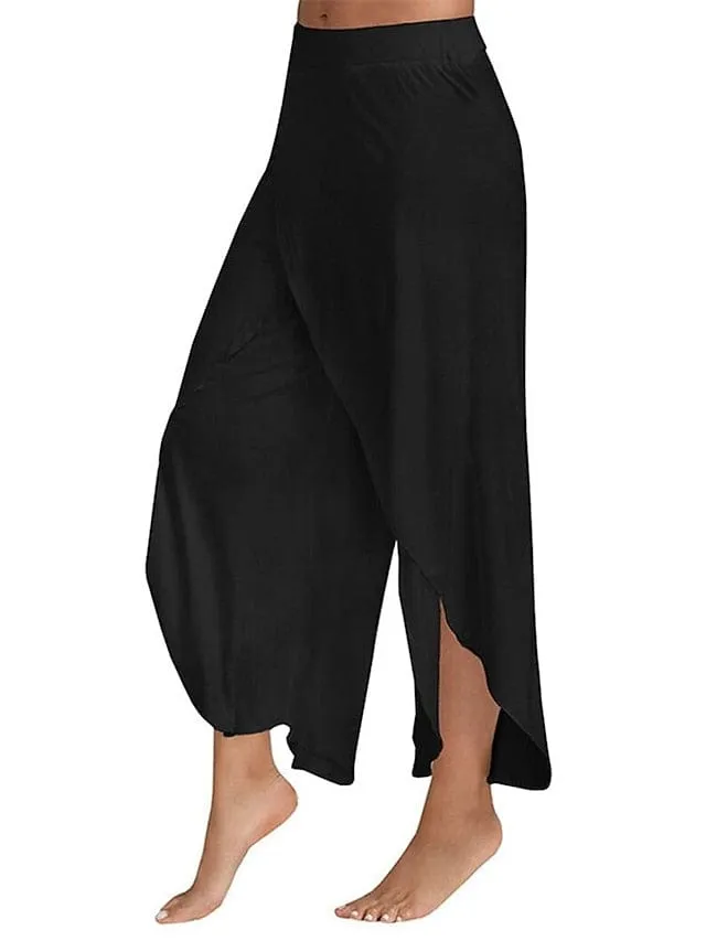 Fashion Leisure Trousers in Trumpet Long Pant Style, High Waisted, Back Zip-up Closure, Black/White, S M Summer Spring & Fall