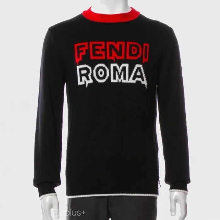 FENDI  |Crew Neck Pullovers Wool Long Sleeves Logo Luxury Sweaters