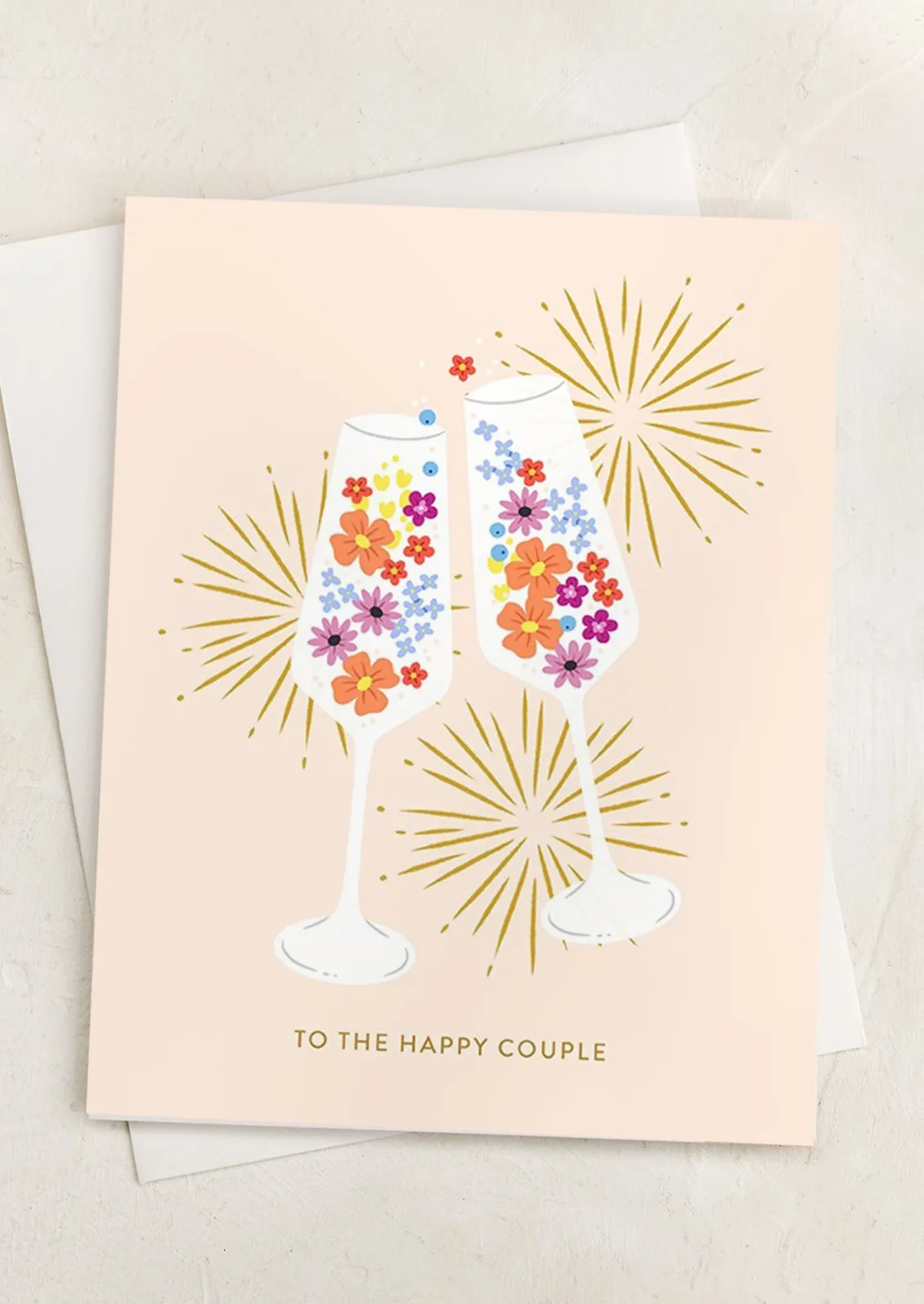 Floral Champagne Wedding Card