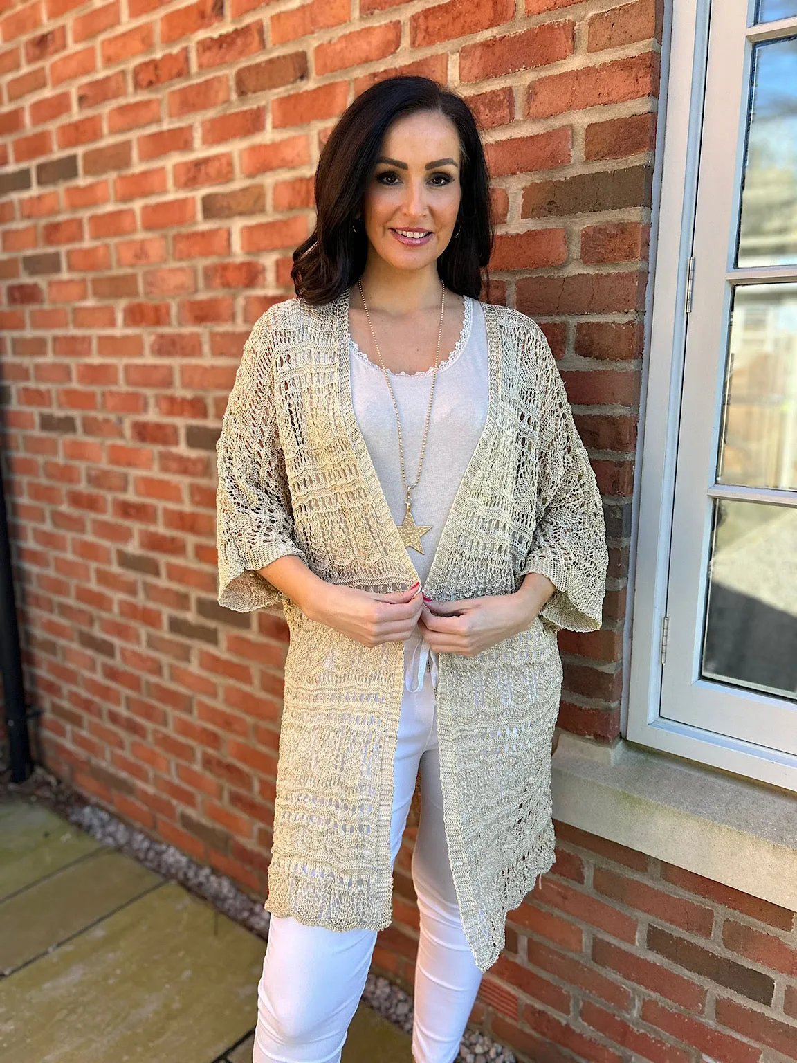 Gold Crochet Style Cardigan Lola