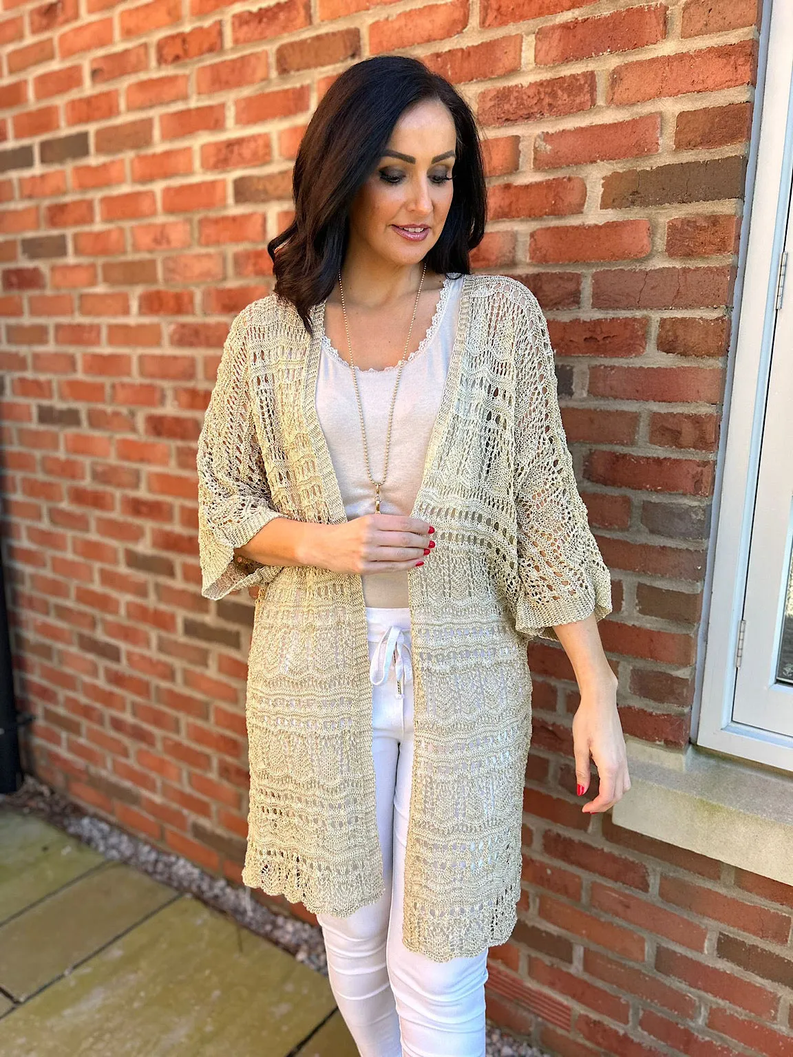 Gold Crochet Style Cardigan Lola