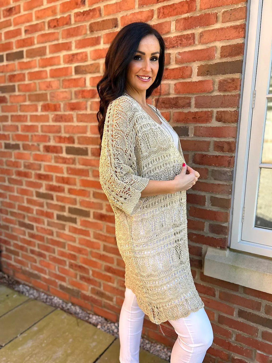 Gold Crochet Style Cardigan Lola