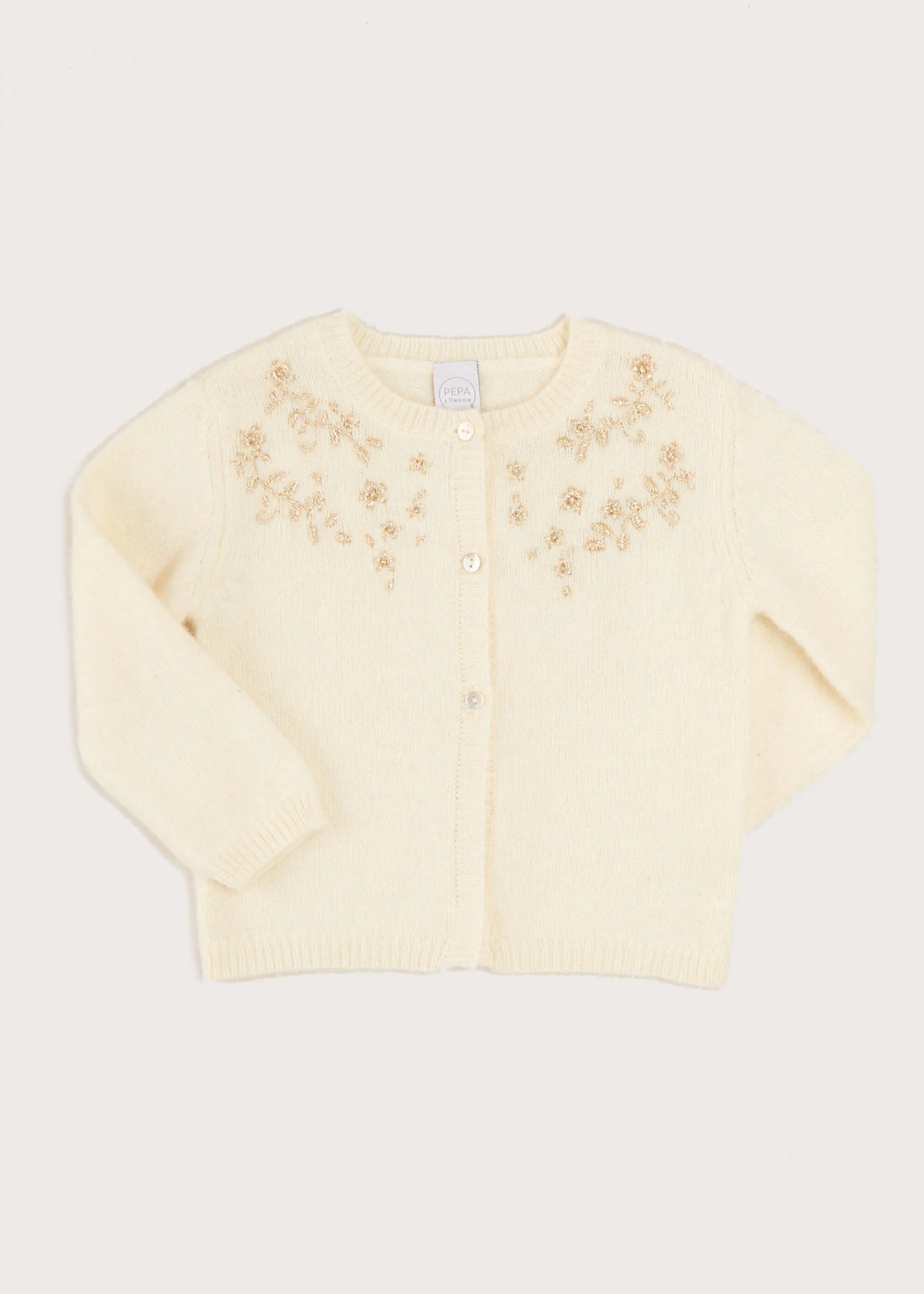 Gold Embroidered Cardigan In Cream (12mths-10yrs)