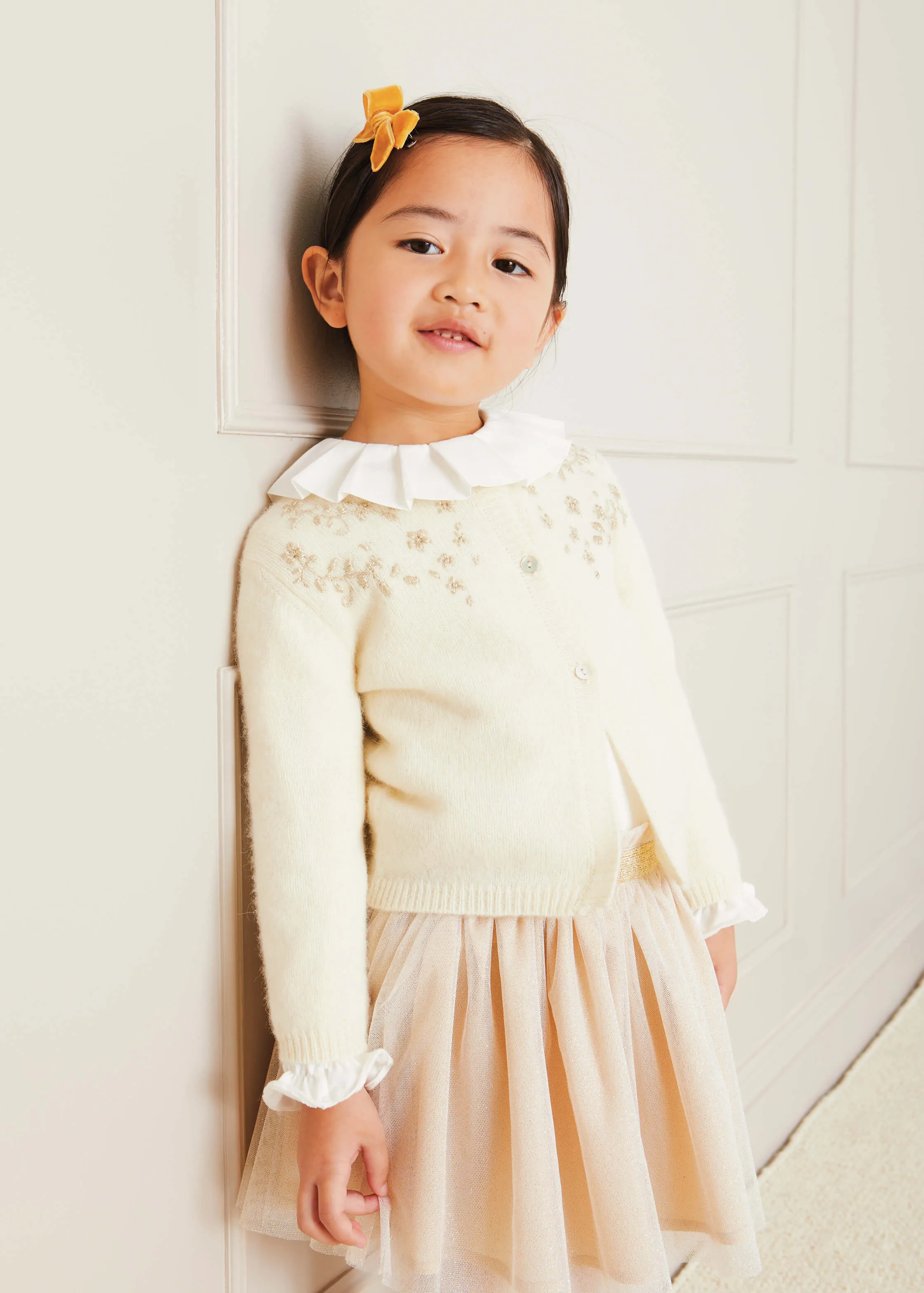 Gold Embroidered Cardigan In Cream (12mths-10yrs)