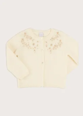 Gold Embroidered Cardigan In Cream (12mths-10yrs)