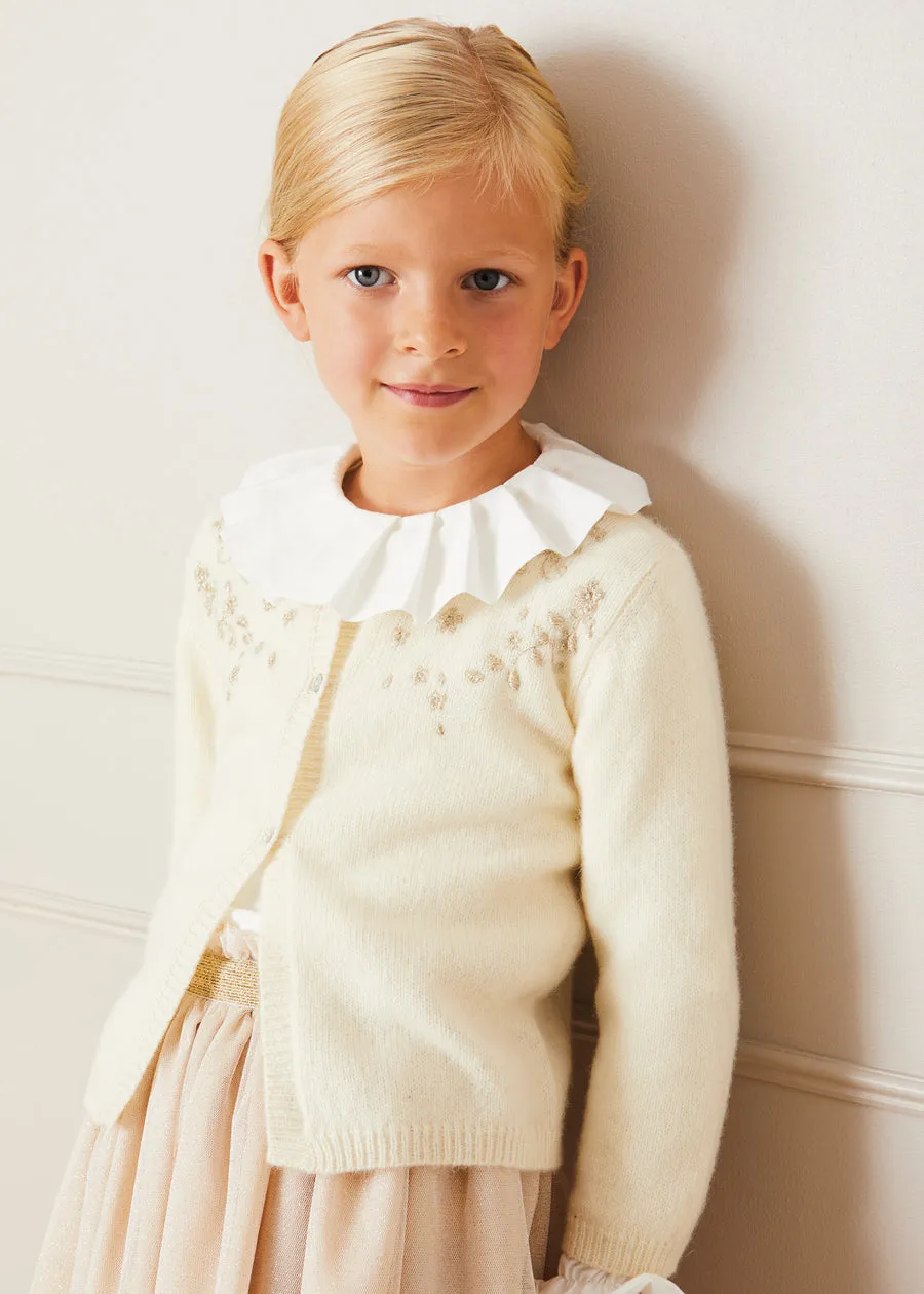 Gold Embroidered Cardigan In Cream (12mths-10yrs)