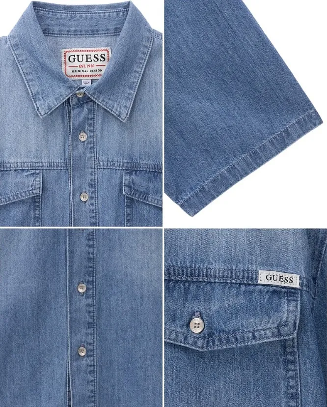 Guess  |Street Style Plain Cotton Short Sleeves Logo Shirts