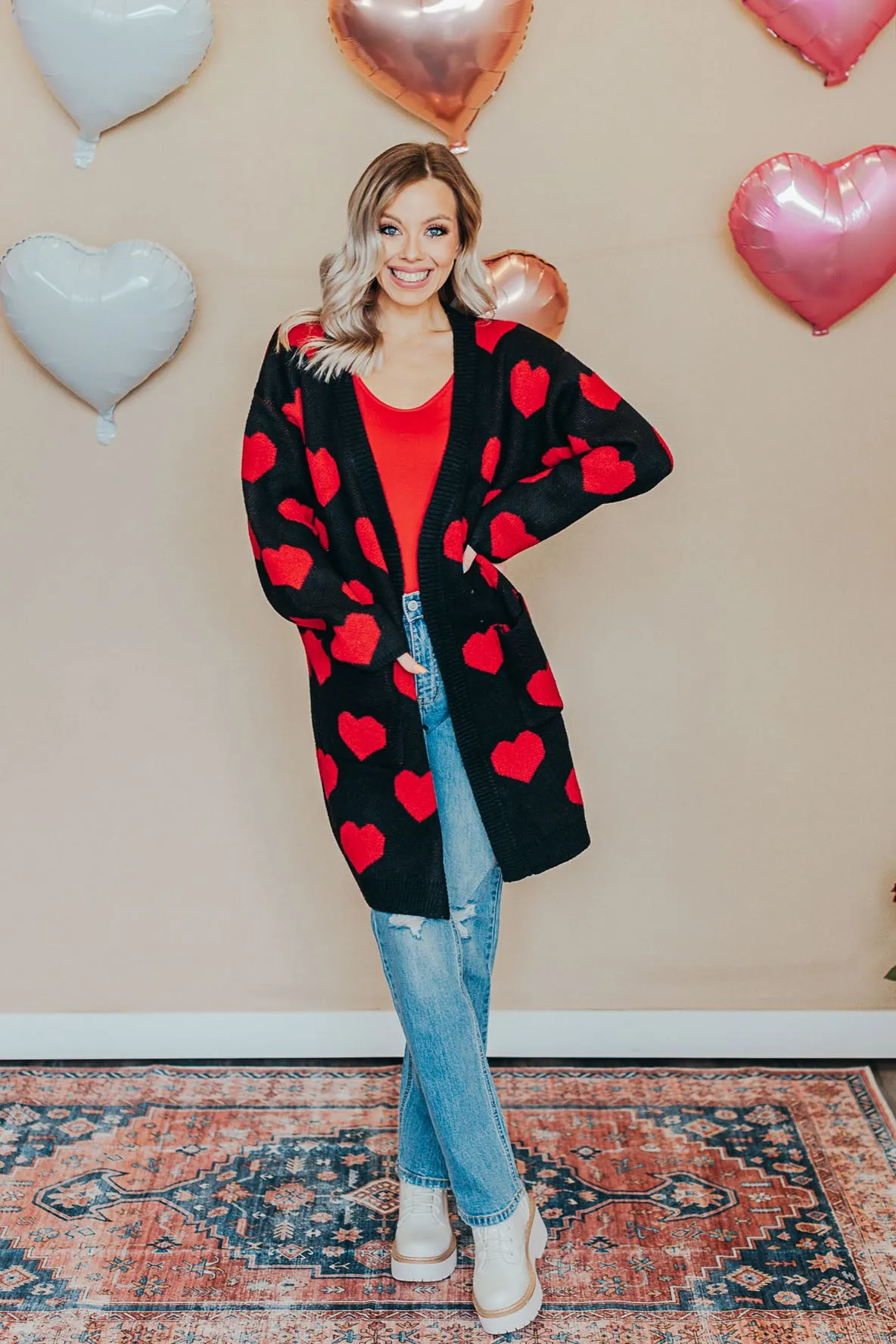 Heart Pattern Knit Cardigan