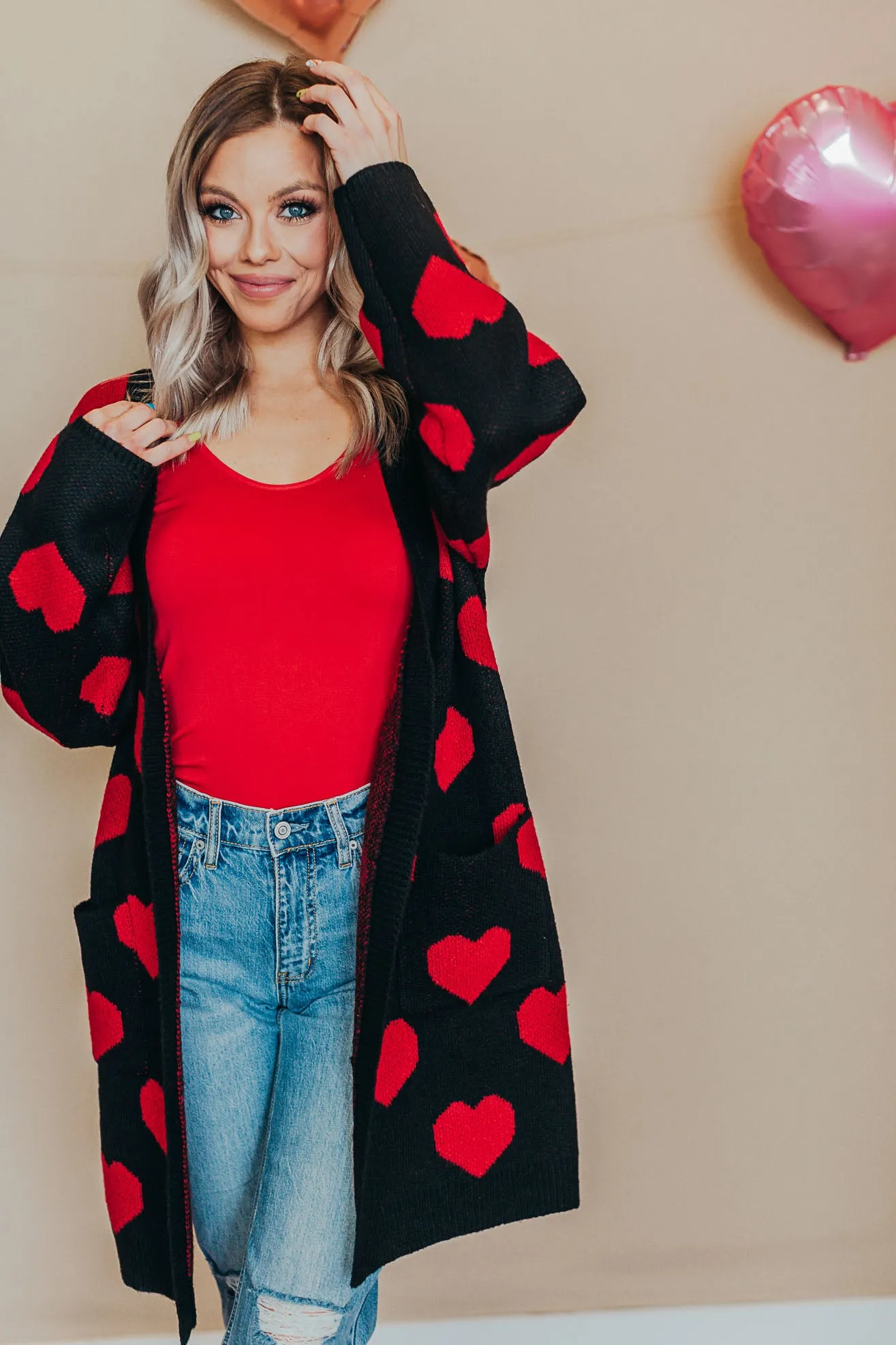 Heart Pattern Knit Cardigan