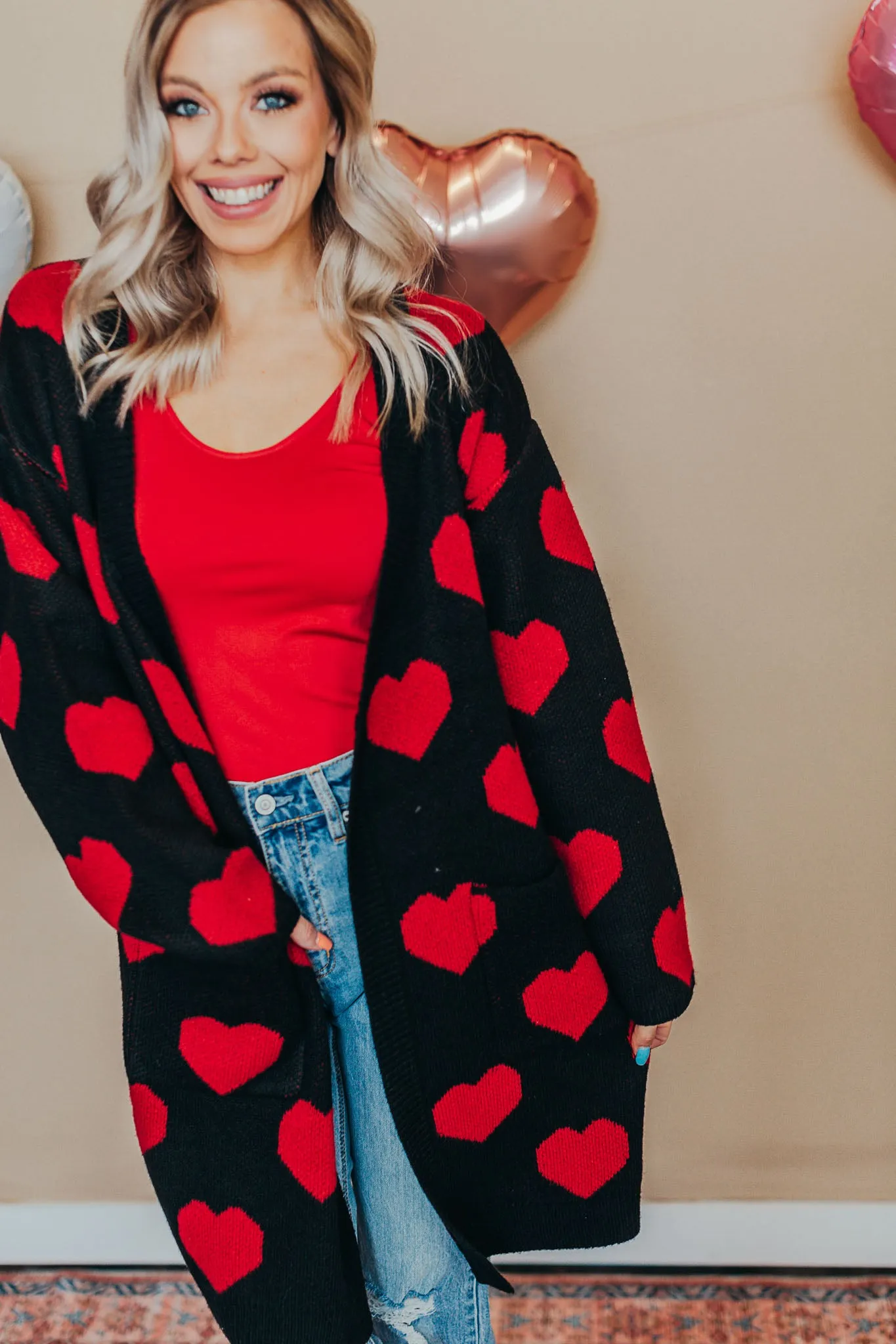 Heart Pattern Knit Cardigan