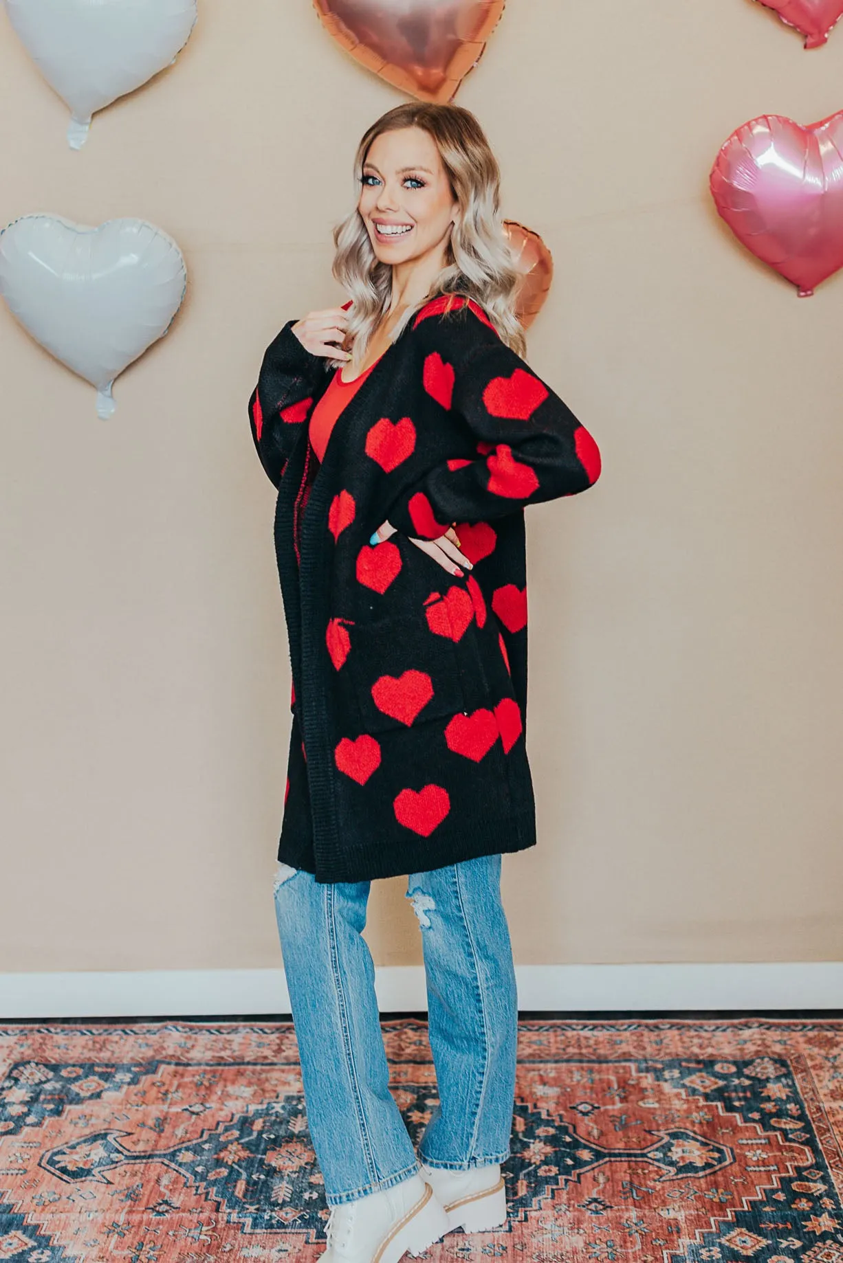 Heart Pattern Knit Cardigan