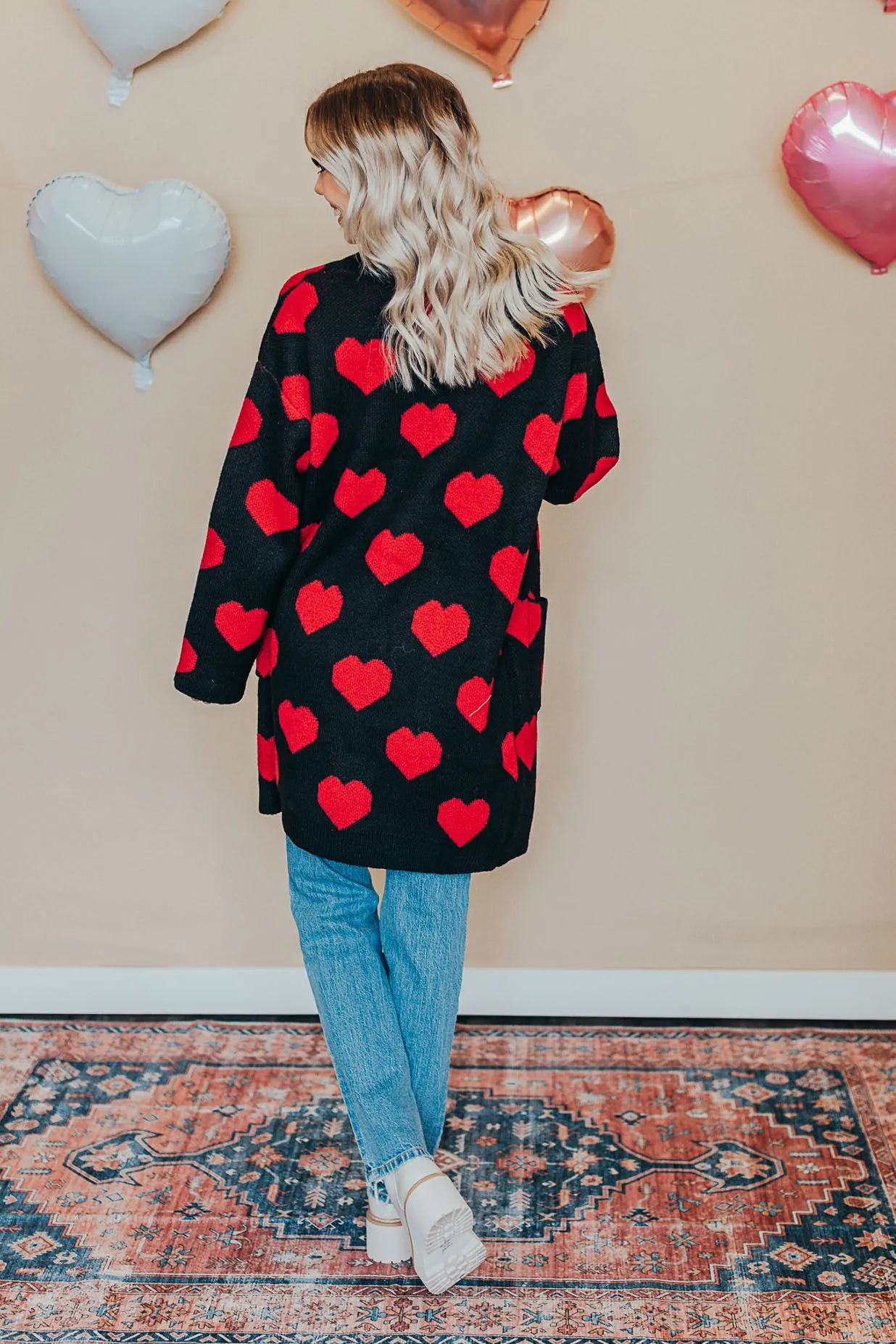 Heart Pattern Knit Cardigan