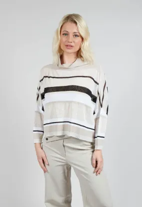 High Neck Knitted Top in Beige Stripe