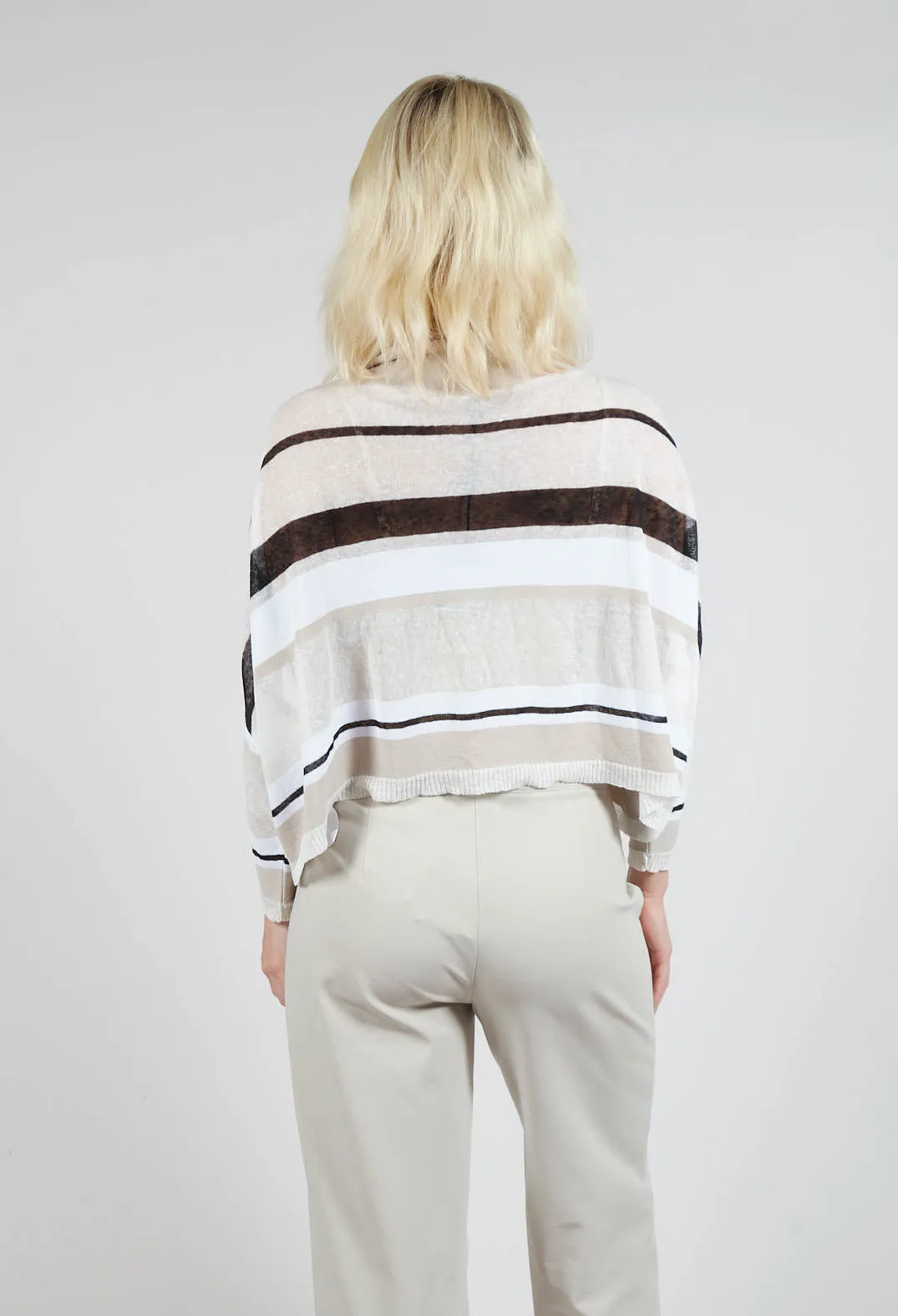 High Neck Knitted Top in Beige Stripe