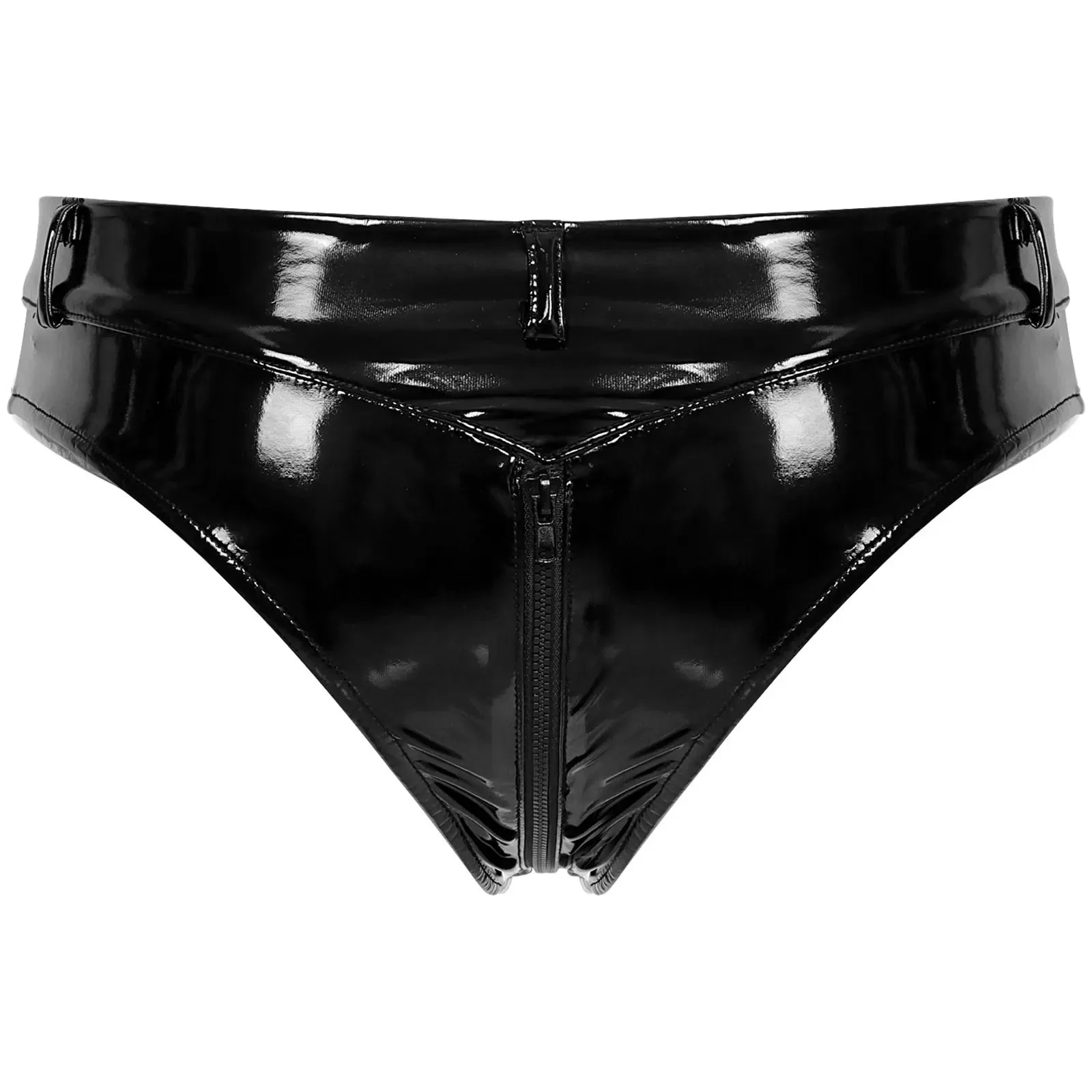 High Waist Shorts Patent Leather Open Front Mini Shorts